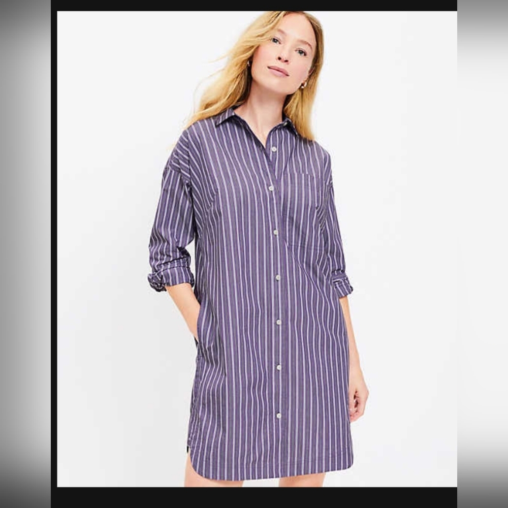 LOFT Collared Purple Striped Shirt with pockets
